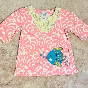 Mud Pie Pink and Yellow Toddler Top with Fish Design